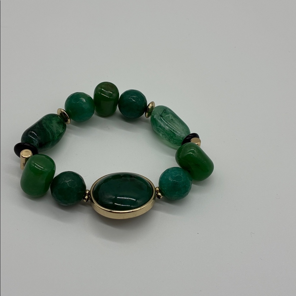 Chico's Emerald Green Bracelet with Gold Details